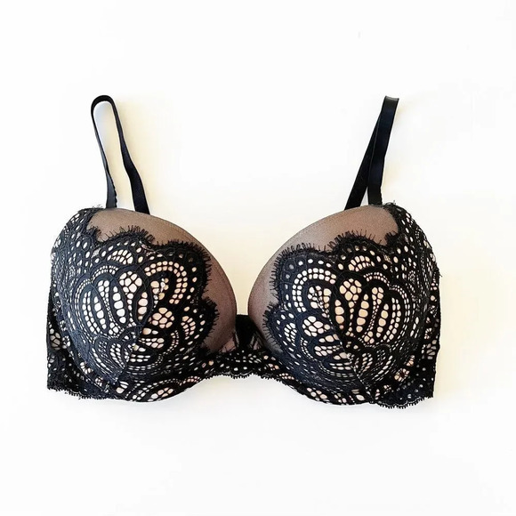 Victoria’s Secret Dream Angels Pushup‎ Bra Size 34DD Black Nude Lace Uplifting - Picture 10 of 10
